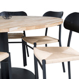 Kruhový stůl Cirebon - 140 cm - Teak / Černá + Jídelní židle Polly - Černá / Přírodní _6