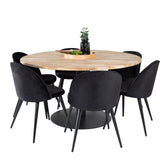 Kruhový stůl Cirebon - 140 cm - Teak / Black + Velvet Matstol - Svart / Svart Sammet_6