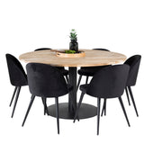 Kruhový stůl Cirebon - 140 cm - Teak / Black + Velvet Matstol - Svart / Svart Sammet_6
