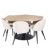 Kruhový stůl Cirebon - 140 cm - Teak / Black + Velvet Matstol - Svart / Créme _6