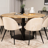 Kruhový stůl Cirebon - 140 cm - Teak / Black + Velvet Matstol - Svart / Créme _6