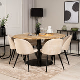 Kruhový stůl Cirebon - 140 cm - Teak / Black + Velvet Matstol - Svart / Créme _6
