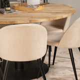 Kruhový stůl Cirebon - 140 cm - Teak / Black + Velvet Matstol - Svart / Créme _6