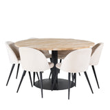 Kruhový stůl Cirebon - 140 cm - Teak / Black + Velvet Matstol - Svart / Créme _6