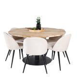 Kruhový stůl Cirebon - 140 cm - Teak / Black + Velvet Matstol - Svart / Créme _6
