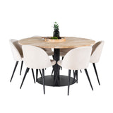 Kruhový stůl Cirebon - 140 cm - Teak / Black + Velvet Matstol - Svart / Créme _6
