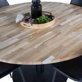 Kruhový stůl Cirebon - 140 cm - Teak / Černá + Polar Matstol - Svart / Svart PU _4