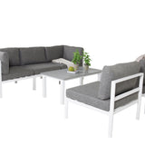 GR18095, Copacabana Lounge Set 5ks - Bílý Alu / Šedý polštář + Parma rozkládací stůl