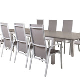 Jídelní stůl Albany 224/324*100 - Bílá Alu / Šedá Aintwood + Copacabana Recliner