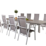 Jídelní stůl Albany 224/324*100 - Bílá Alu / Šedá Aintwood + Copacabana Recliner