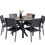 Kulatý jídelní stůl Llama 120 - černý Alu / Hnědý HPL - Židle na patro (stohovatelné) - Black Alu / Black Aintwood 6