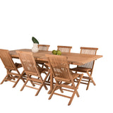 Jídelní stůl Kenya 195/295*110*H75 - Teak+Keňa skládací židle s područkou - Teak