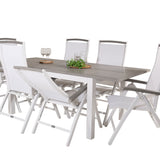 Albany Table - 160/240 - White/Grey - Albany 5:pos Stol - Vit Aluminium/vit textilene/aintwood 6