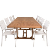 Jídelní stůl Kenya 195/295*110*H75 - Teak+Santorini křeslo (stohovatelné) - Whi