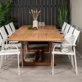 Jídelní stůl Kenya 195/295*110*H75 - Teak+Santorini křeslo (stohovatelné) - Whi