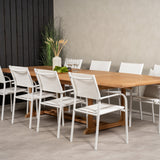 Jídelní stůl Kenya 195/295*110*H75 - Teak+Santorini křeslo (stohovatelné) - Whi