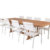Jídelní stůl Kenya 195/295*110*H75 - Teak+Santorini křeslo (stohovatelné) - Whi