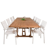 Jídelní stůl Kenya 195/295*110*H75 - Teak+Santorini křeslo (stohovatelné) - Whi