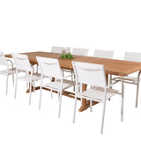 Jídelní stůl Kenya 195/295*110*H75 - Teak+Santorini křeslo (stohovatelné) - Whi
