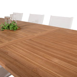 Jídelní stůl Kenya 195/295*110*H75 - Teak+Santorini křeslo (stohovatelné) - Whi