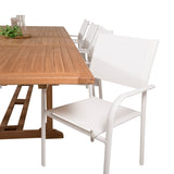 Jídelní stůl Kenya 195/295*110*H75 - Teak+Santorini křeslo (stohovatelné) - Whi