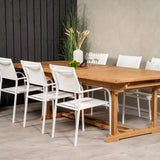 Jídelní stůl Kenya 195/295*110*H75 - Teak+Santorini křeslo (stohovatelné) - Whi