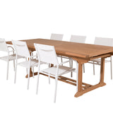 Jídelní stůl Kenya 195/295*110*H75 - Teak+Santorini křeslo (stohovatelné) - Whi
