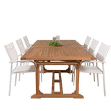 Jídelní stůl Kenya 195/295*110*H75 - Teak+Santorini křeslo (stohovatelné) - Whi