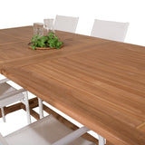 Jídelní stůl Kenya 195/295*110*H75 - Teak+Santorini křeslo (stohovatelné) - Whi