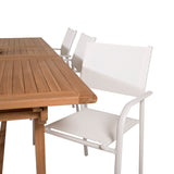 Jídelní stůl Kenya 195/295*110*H75 - Teak+Santorini křeslo (stohovatelné) - Whi