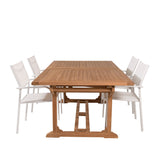 Jídelní stůl Kenya 195/295*110*H75 - Teak+Santorini křeslo (stohovatelné) - Whi