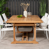 Jídelní stůl Kenya 195/295*110*H75 - Teak+Santorini křeslo (stohovatelné) - Whi