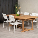 Jídelní stůl Kenya 195/295*110*H75 - Teak+Santorini křeslo (stohovatelné) - Whi