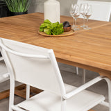 Jídelní stůl Kenya 195/295*110*H75 - Teak+Santorini křeslo (stohovatelné) - Whi