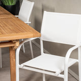 Jídelní stůl Kenya 195/295*110*H75 - Teak+Santorini křeslo (stohovatelné) - Whi