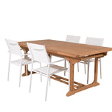 Jídelní stůl Kenya 195/295*110*H75 - Teak+Santorini křeslo (stohovatelné) - Whi