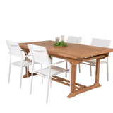 Jídelní stůl Kenya 195/295*110*H75 - Teak+Santorini křeslo (stohovatelné) - Whi