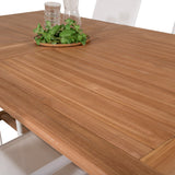Jídelní stůl Kenya 195/295*110*H75 - Teak+Santorini křeslo (stohovatelné) - Whi