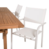 Jídelní stůl Kenya 195/295*110*H75 - Teak+Santorini křeslo (stohovatelné) - Whi
