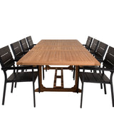 Jídelní stůl Kenya 195/295*110*H75 - Židle Teak+Levels (stohovatelné) - Černá Alu /