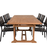 Jídelní stůl Kenya 195/295*110*H75 - Židle Teak+Levels (stohovatelné) - Černá Alu /
