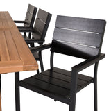 Jídelní stůl Kenya 195/295*110*H75 - Židle Teak+Levels (stohovatelné) - Černá Alu /
