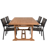 Jídelní stůl Kenya 195/295*110*H75 - Židle Teak+Levels (stohovatelné) - Černá Alu /