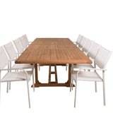 Jídelní stůl Kenya 195/295*110*H75 - Teak+Santorini křeslo (stohovatelné) - Whi