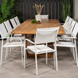 Jídelní stůl Kenya 195/295*110*H75 - Teak+Santorini křeslo (stohovatelné) - Whi
