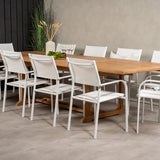 Jídelní stůl Kenya 195/295*110*H75 - Teak+Santorini křeslo (stohovatelné) - Whi