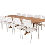 Jídelní stůl Kenya 195/295*110*H75 - Teak+Santorini křeslo (stohovatelné) - Whi