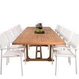 Jídelní stůl Kenya 195/295*110*H75 - Teak+Santorini křeslo (stohovatelné) - Whi
