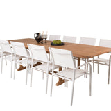 Jídelní stůl Kenya 195/295*110*H75 - Teak+Santorini křeslo (stohovatelné) - Whi