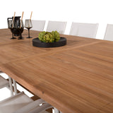 Jídelní stůl Kenya 195/295*110*H75 - Teak+Santorini křeslo (stohovatelné) - Whi